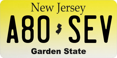 NJ license plate A80SEV