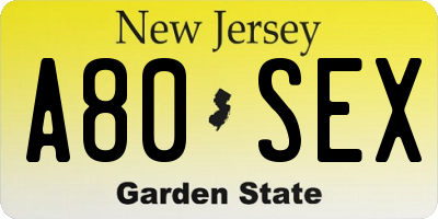 NJ license plate A80SEX
