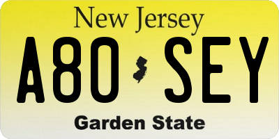 NJ license plate A80SEY