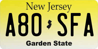 NJ license plate A80SFA