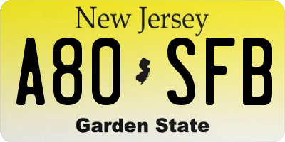 NJ license plate A80SFB