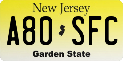 NJ license plate A80SFC