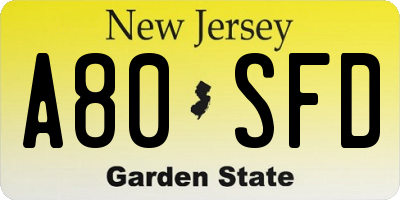 NJ license plate A80SFD