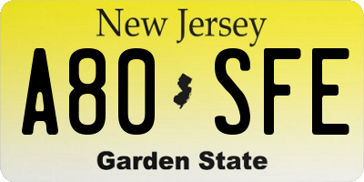 NJ license plate A80SFE