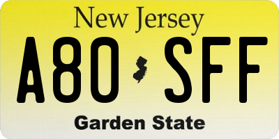 NJ license plate A80SFF