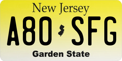 NJ license plate A80SFG