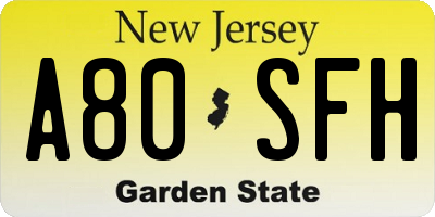 NJ license plate A80SFH