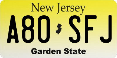 NJ license plate A80SFJ
