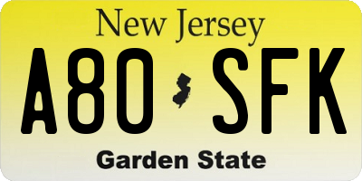 NJ license plate A80SFK