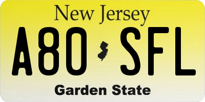 NJ license plate A80SFL
