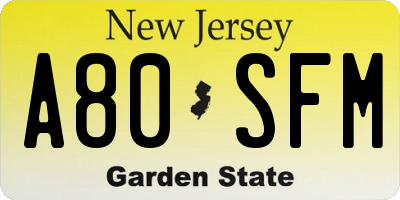 NJ license plate A80SFM