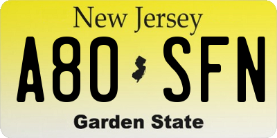 NJ license plate A80SFN