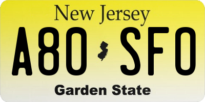 NJ license plate A80SFO