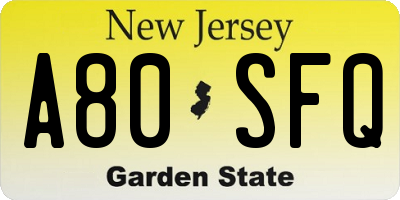 NJ license plate A80SFQ