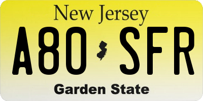 NJ license plate A80SFR