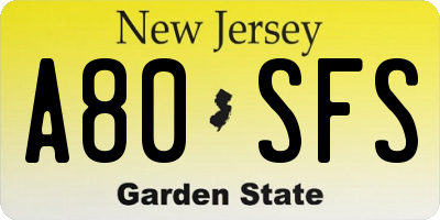 NJ license plate A80SFS