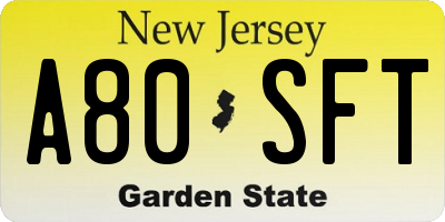 NJ license plate A80SFT