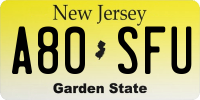 NJ license plate A80SFU