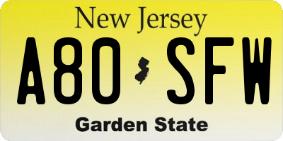NJ license plate A80SFW