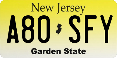 NJ license plate A80SFY