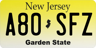 NJ license plate A80SFZ