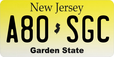 NJ license plate A80SGC