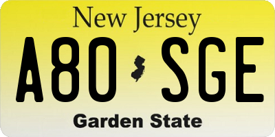 NJ license plate A80SGE
