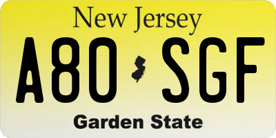 NJ license plate A80SGF