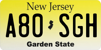 NJ license plate A80SGH