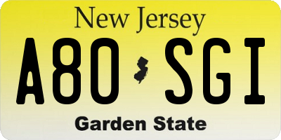 NJ license plate A80SGI