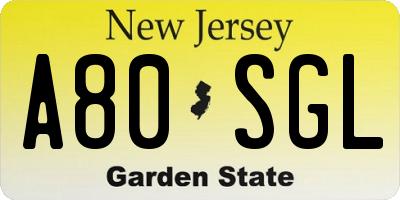 NJ license plate A80SGL