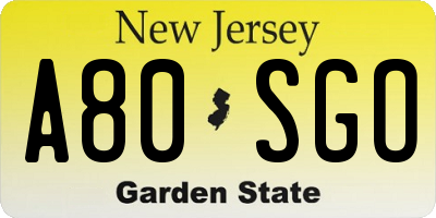NJ license plate A80SGO