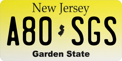 NJ license plate A80SGS