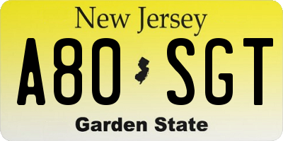NJ license plate A80SGT