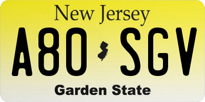 NJ license plate A80SGV