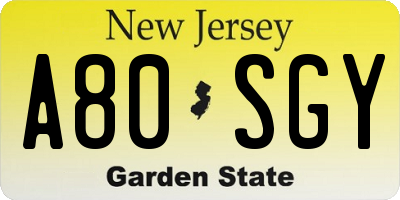 NJ license plate A80SGY