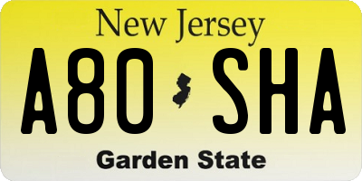 NJ license plate A80SHA