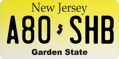 NJ license plate A80SHB
