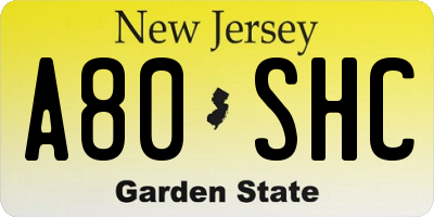 NJ license plate A80SHC