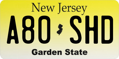 NJ license plate A80SHD