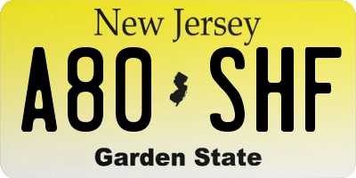 NJ license plate A80SHF
