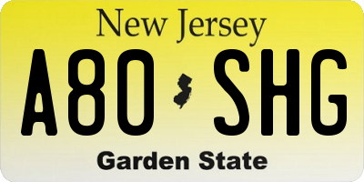NJ license plate A80SHG