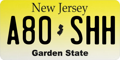 NJ license plate A80SHH