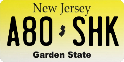 NJ license plate A80SHK