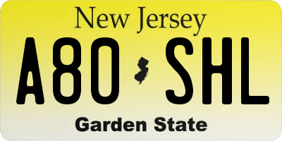 NJ license plate A80SHL