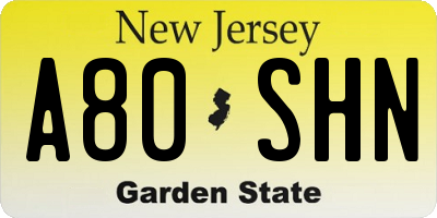 NJ license plate A80SHN