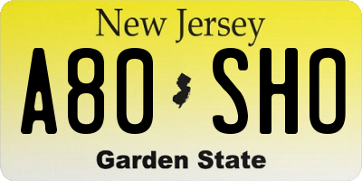 NJ license plate A80SHO