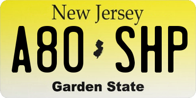 NJ license plate A80SHP