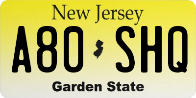 NJ license plate A80SHQ