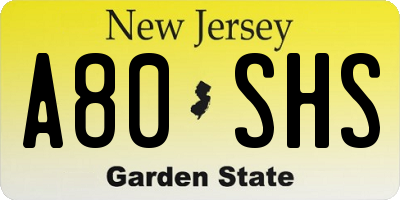 NJ license plate A80SHS